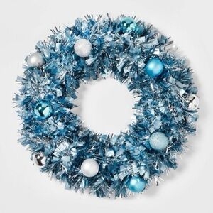 16" Tinsel Artificial Christmas Wreath with Blue Ornaments -
Wondershop